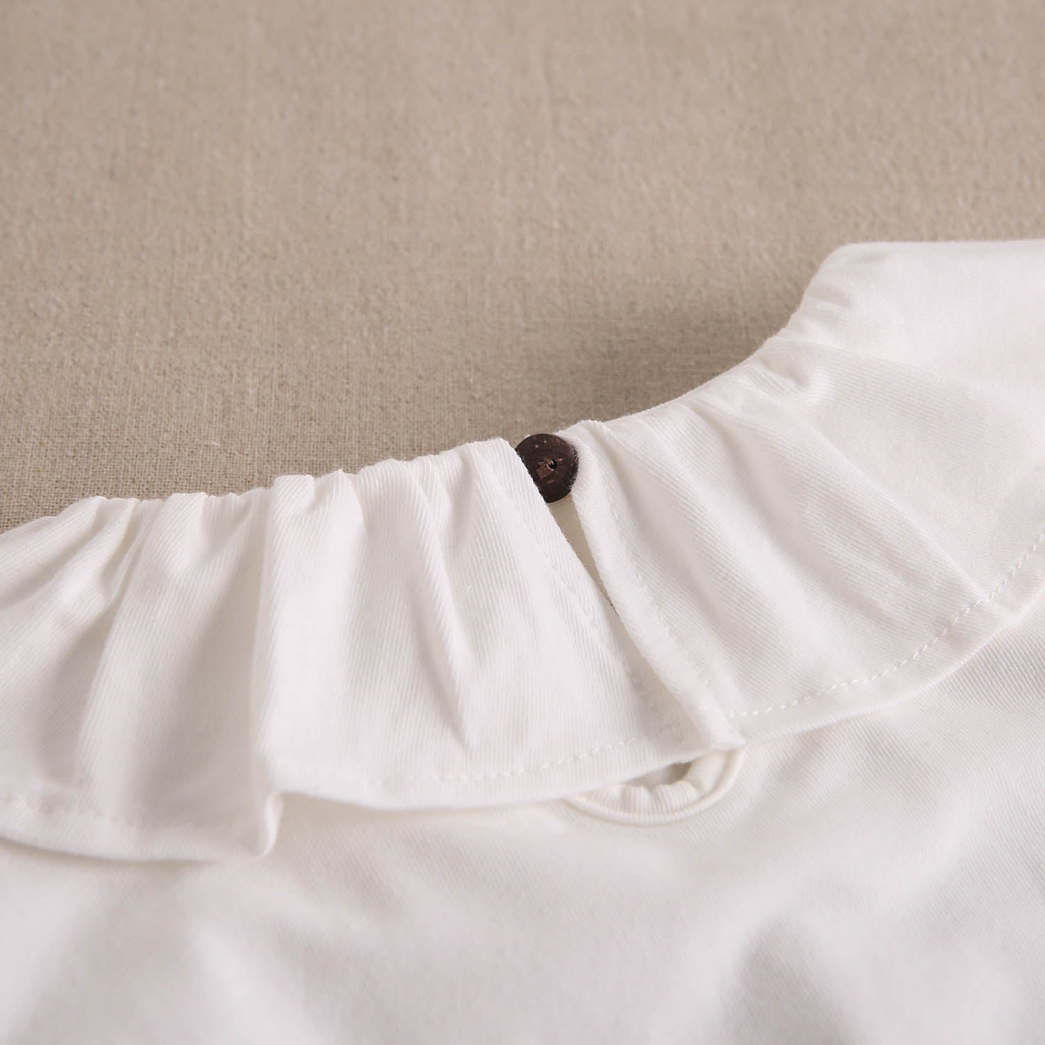Girls' White Cotton T-Shirt with Ruffle Collar