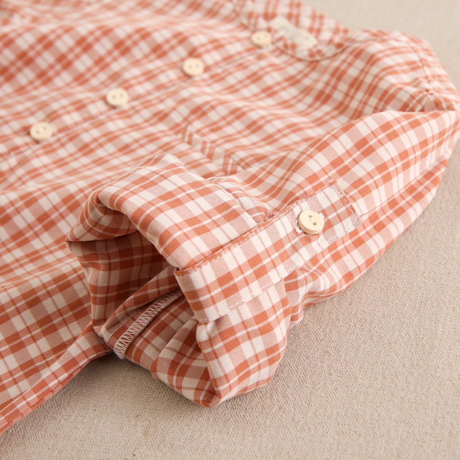 Long Sleeve Shirt For Boys with Orange Plaid and Mao Collar