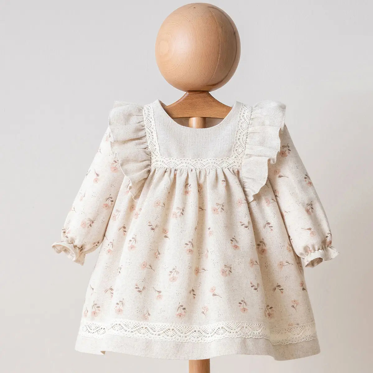 Baby Girl Flower Design Natural Linen Dress