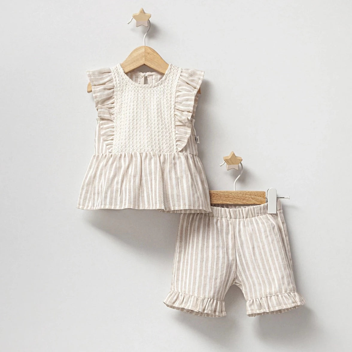 Natural Linen Specially Sewn Top and Shorts Set