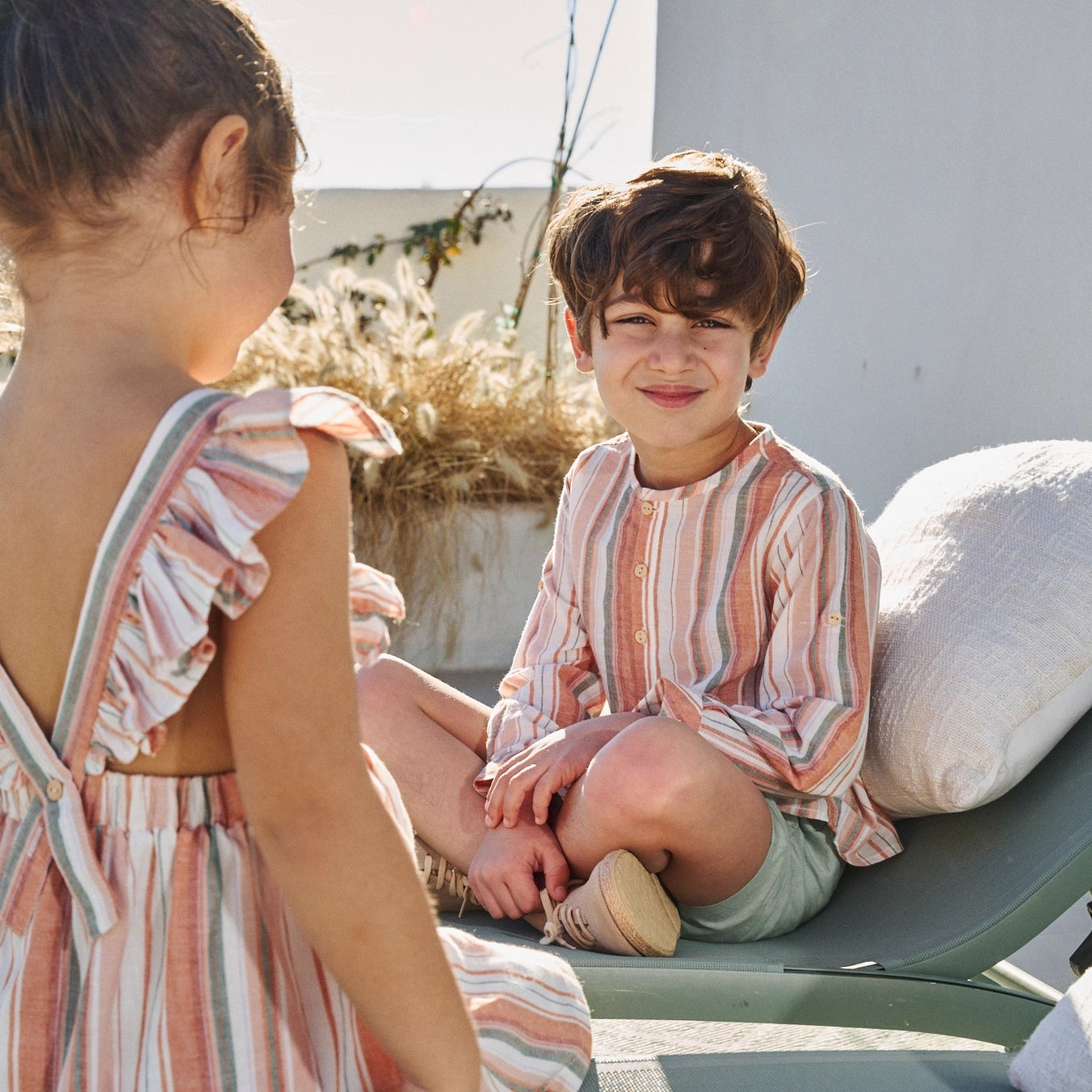 Boy's Mixed Stripe Shirt with Mandarin Collar