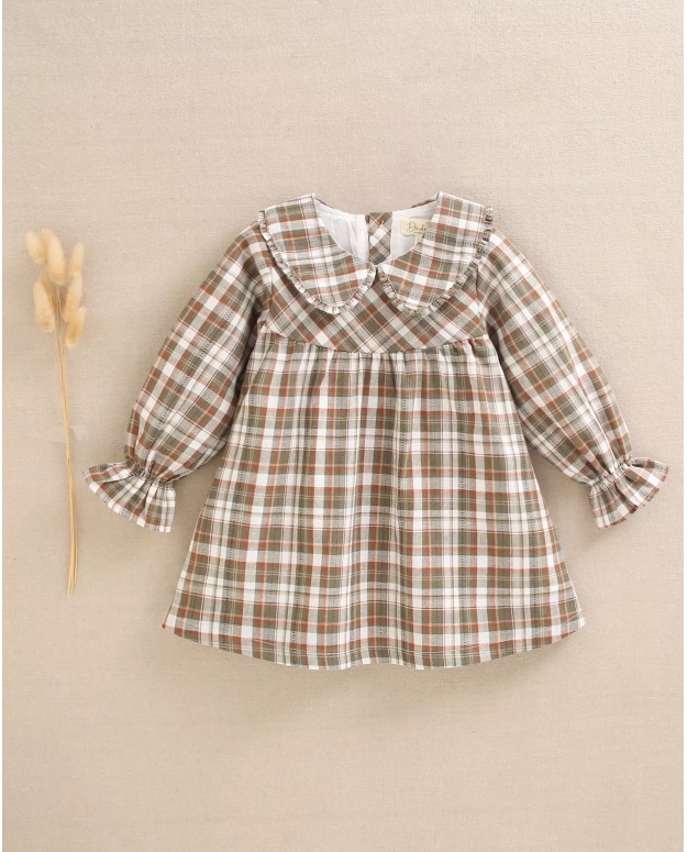 Baby Girls Green and Brown Collared Dress