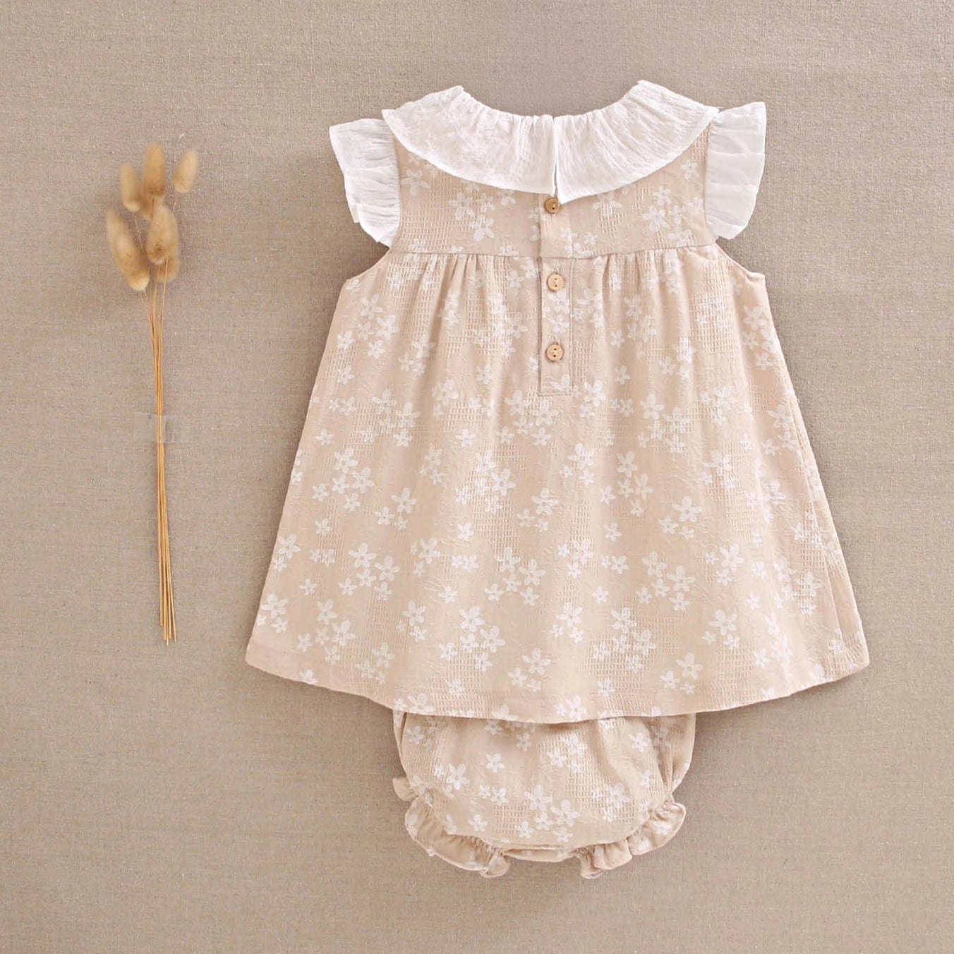 Beige Baby Dress with White Stars