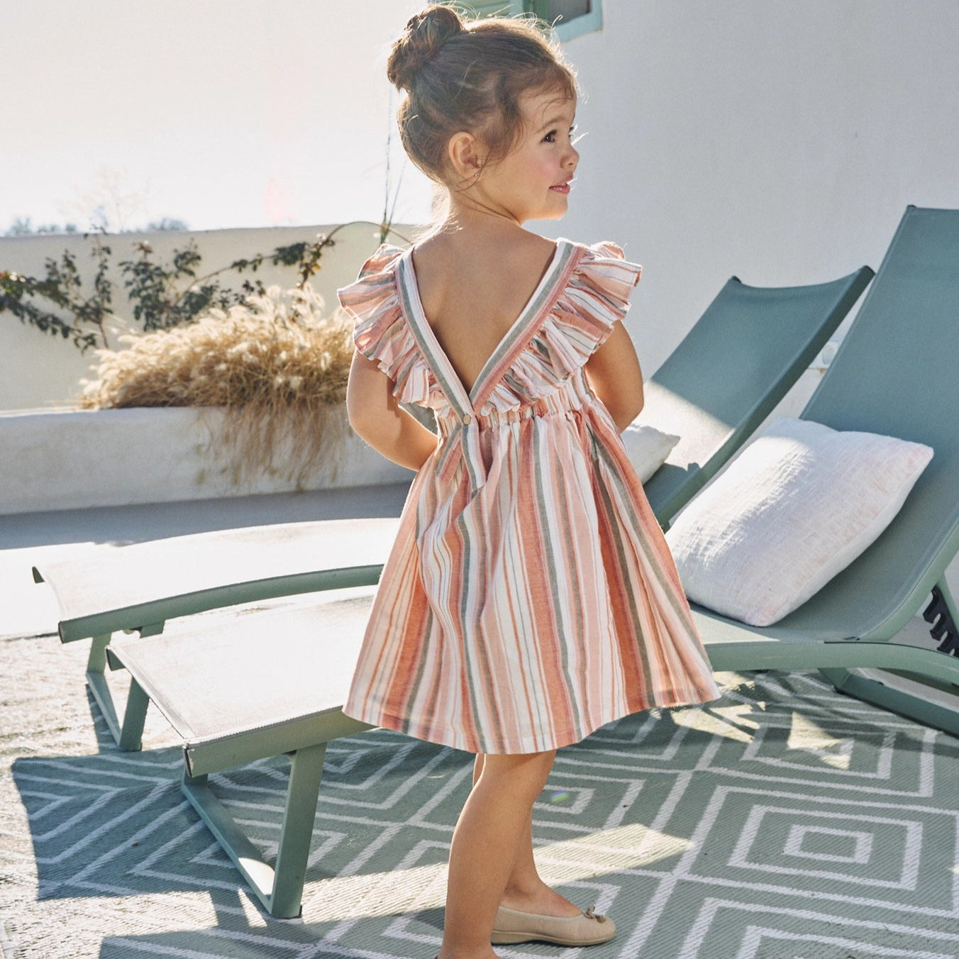 Girl's Dress with Mixed Stripes and Cross Back
