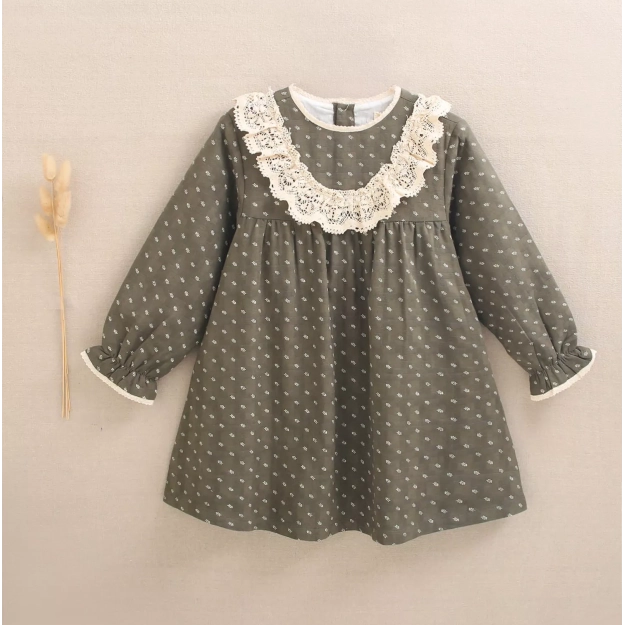 Girls ivory leaf print lace dress - Little Blossom Boutique