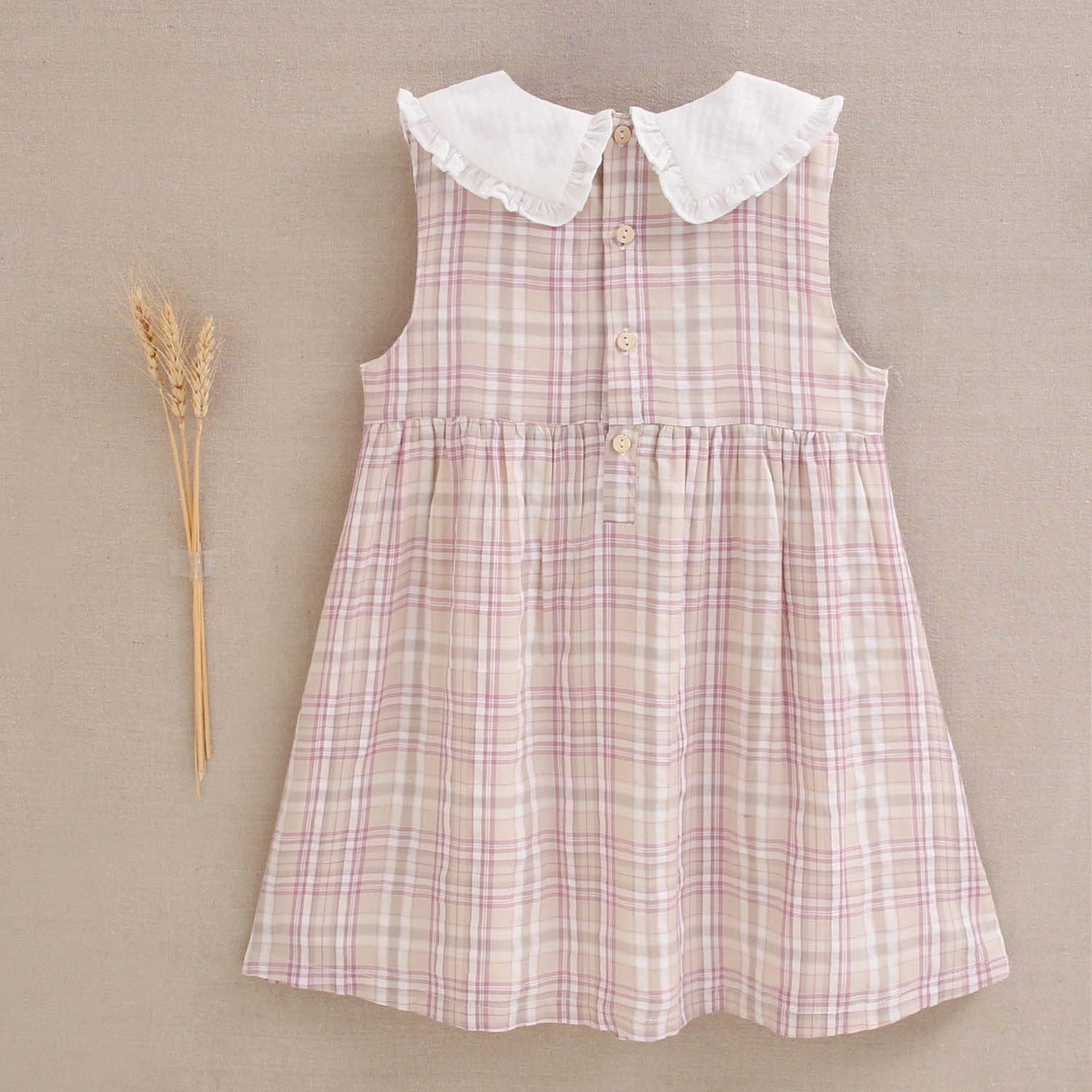 Sleeveless Plaid Girl's Dress with Peter Pan Collar