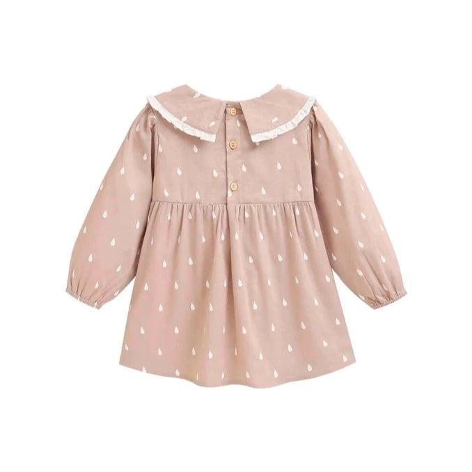 Beige Dress with White Water Drops Baby Collar