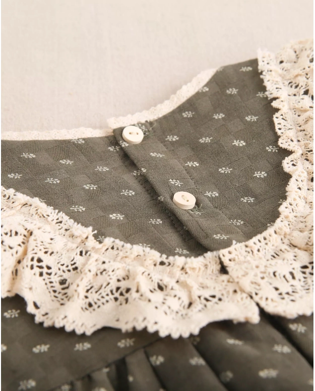 Girls ivory leaf print lace dress - Little Blossom Boutique