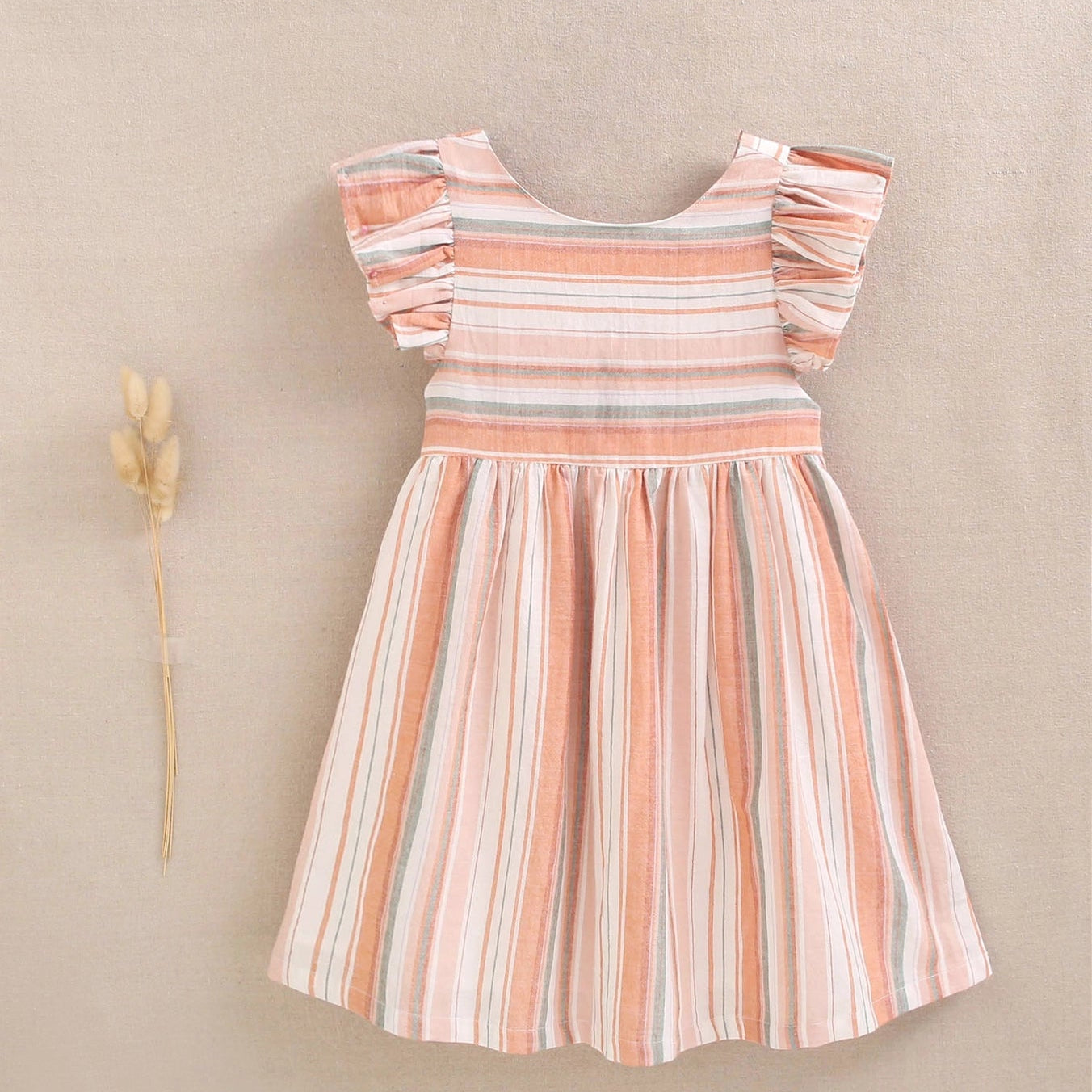 Girl's Dress with Mixed Stripes and Cross Back