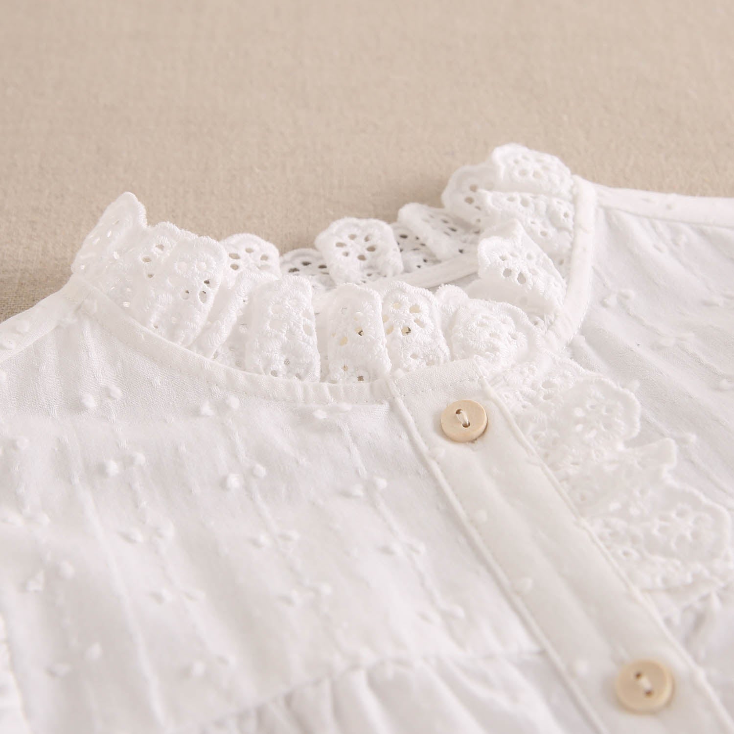 Girls' Long Sleeve Shirt in White with Lace