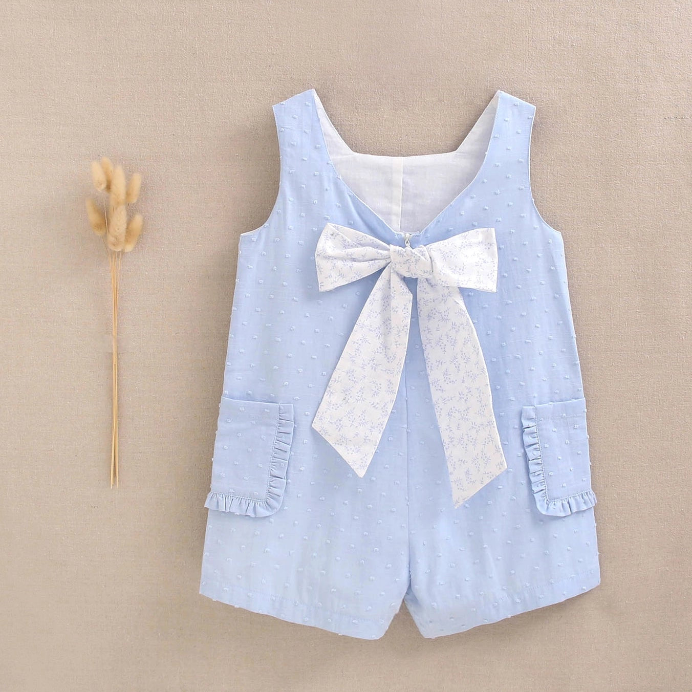 Blue Plumeti Girl's Romper with Maxi Bow