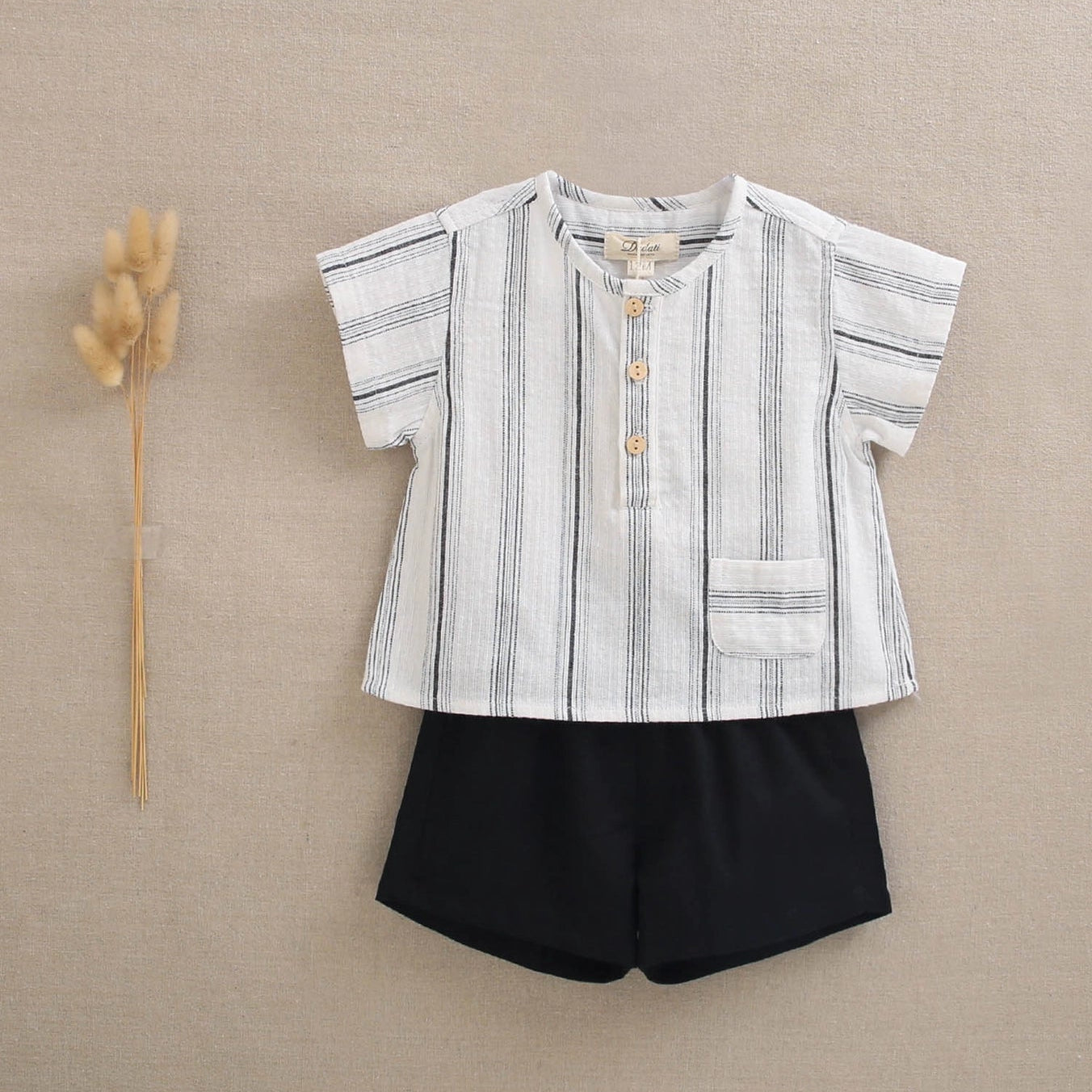 Baby Boy Set with A Two-Tone Shirt and Black Shorts