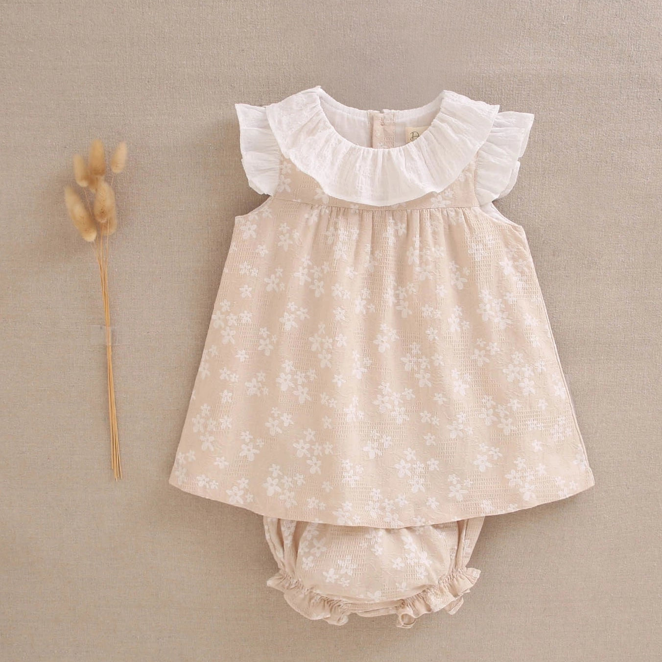 Beige Baby Dress with White Stars