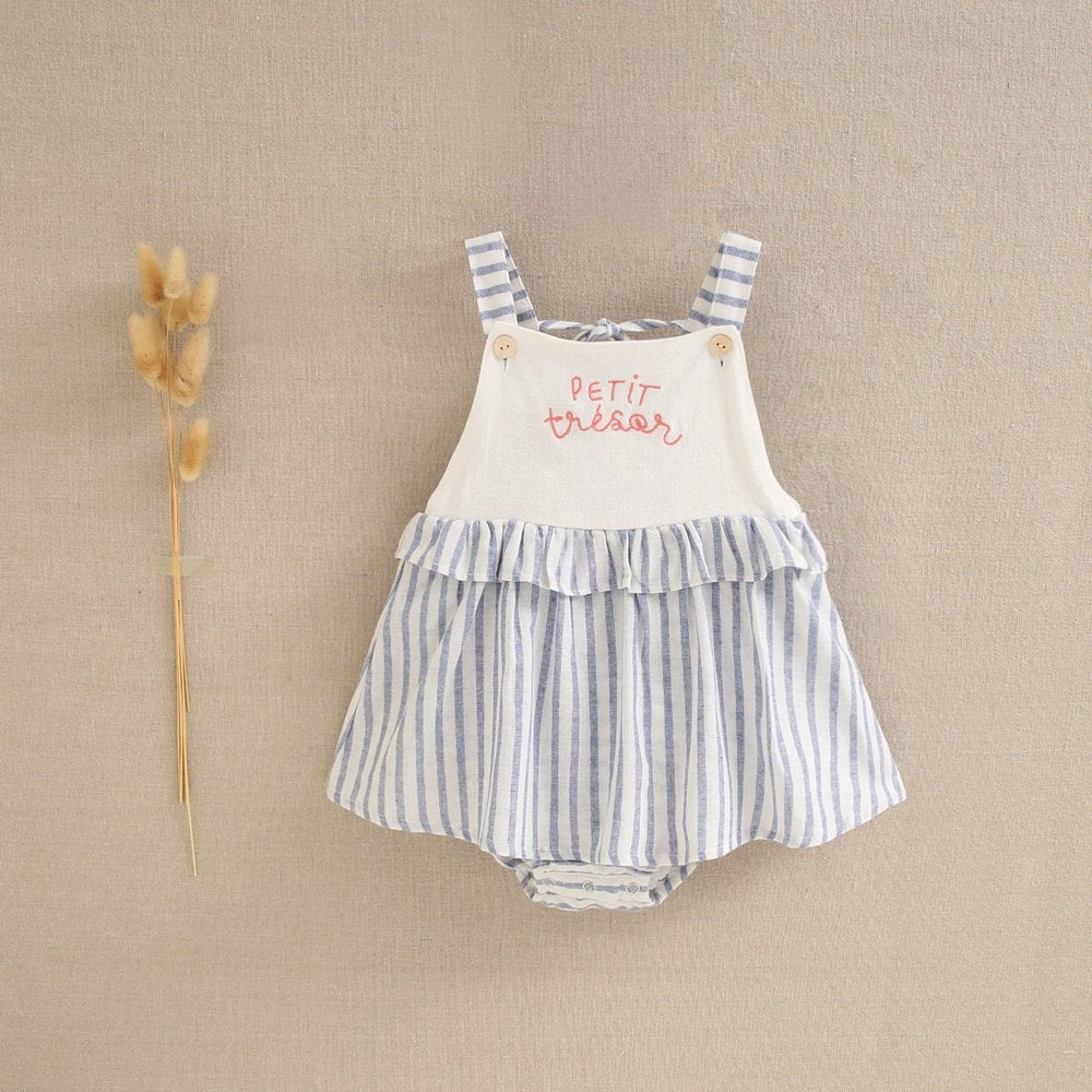 Baby Girl White and Blue Stripe Dress and Pants