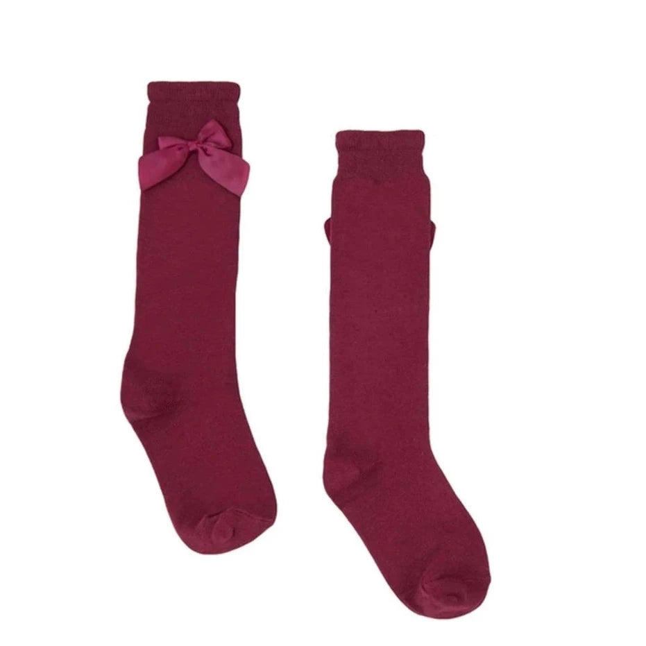Baby Girl's Socks in Maroon with Bow