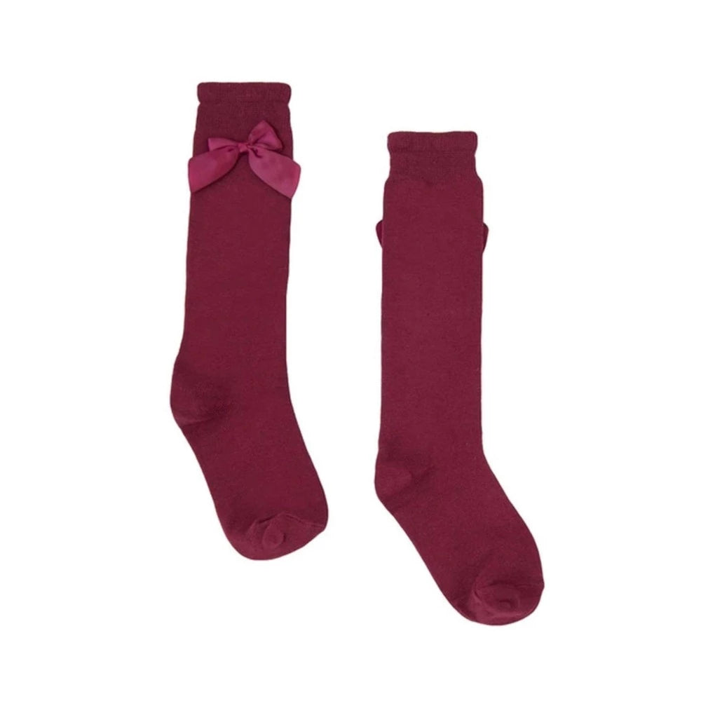 Baby Girl's Socks in Maroon with Bow
