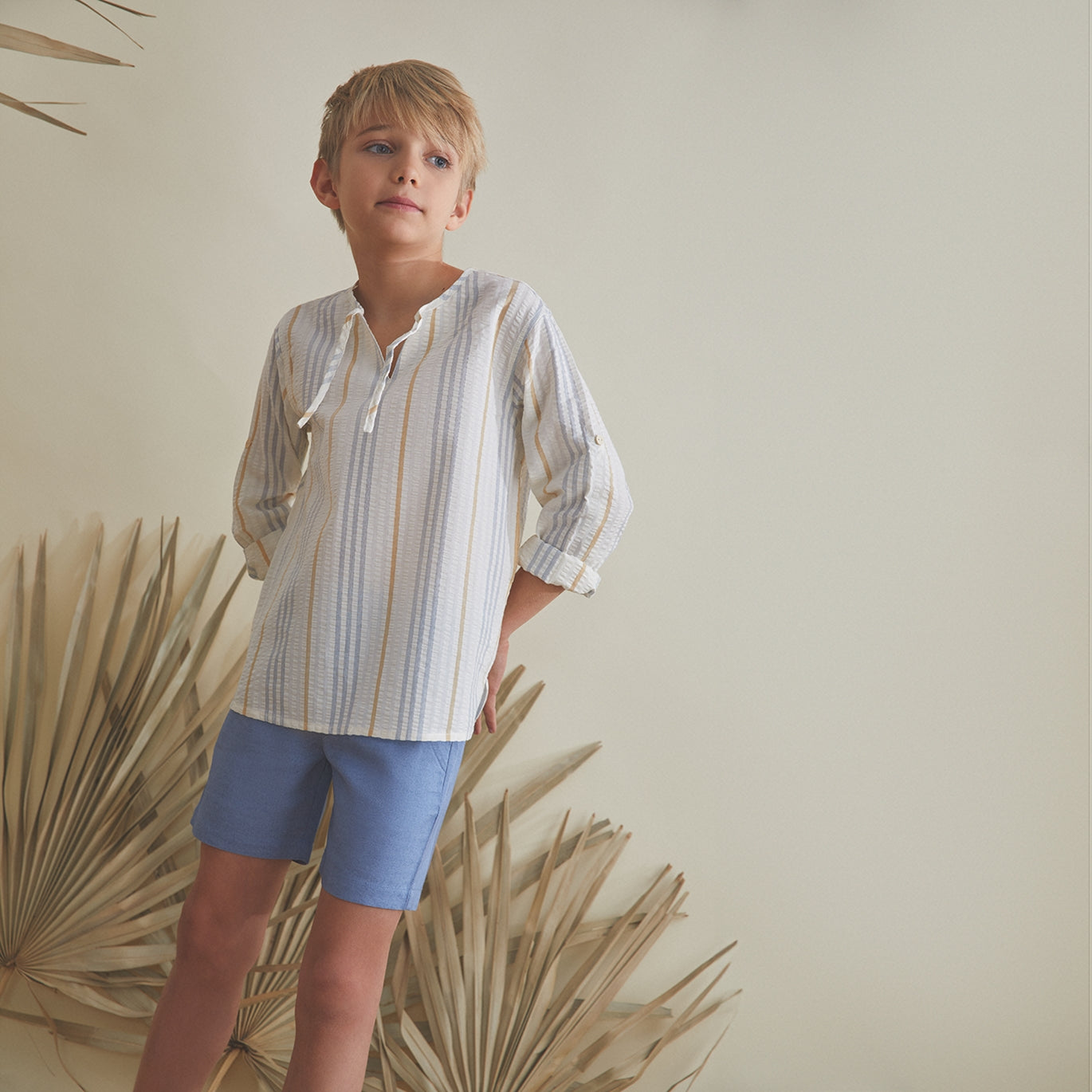 Boy's shirt with blue stripes and camel
