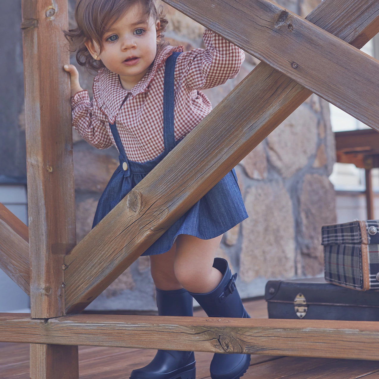 Baby Girl's Blouse in Vichy Caldera and White Plaid