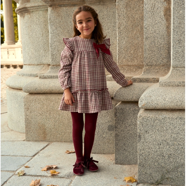 Girl's Checkered Dress with Bow Detail