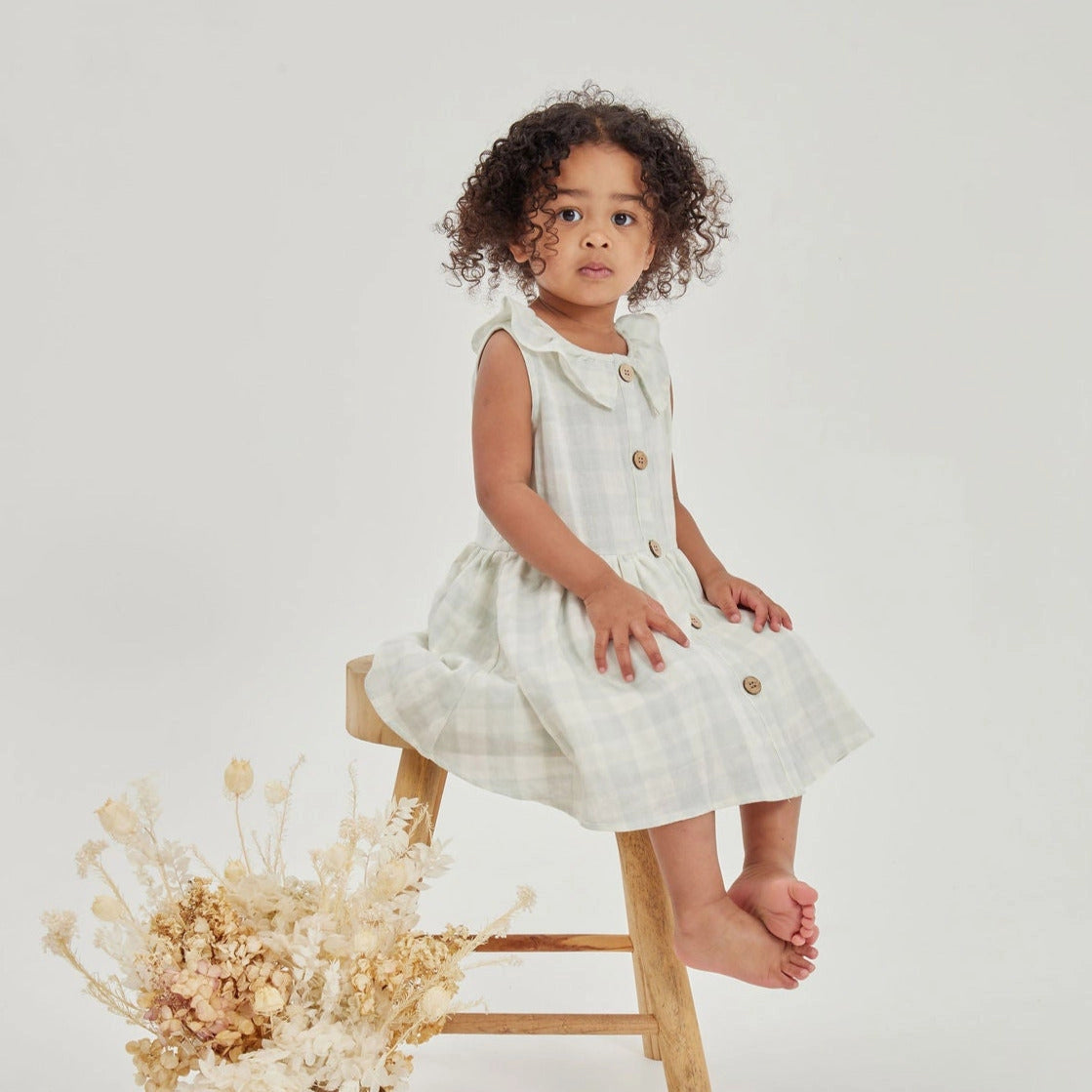 Sage Gingham Button Dress
