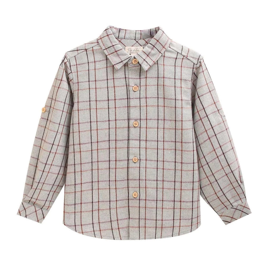 Grey Boy's Shirt with Three-Colour Checks