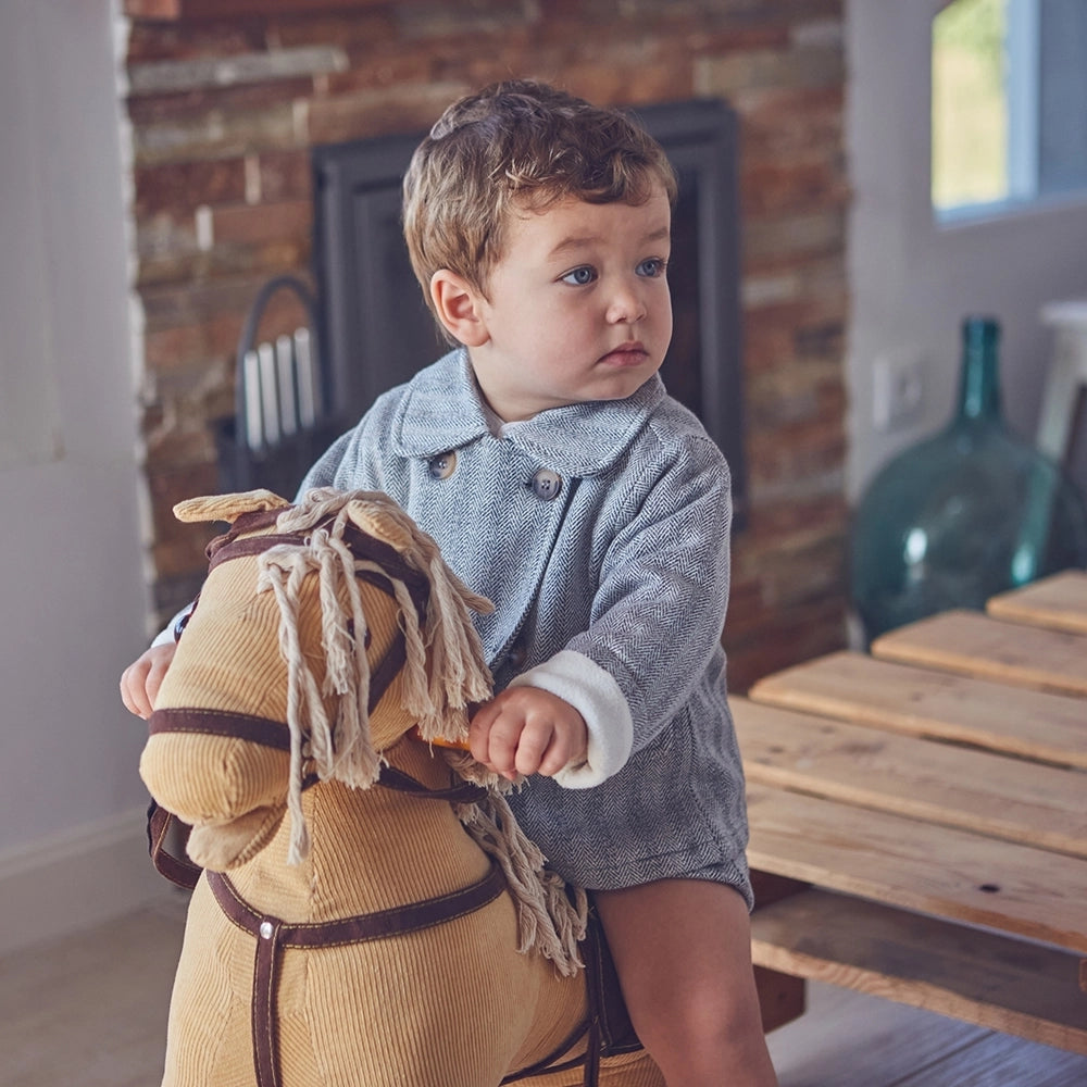 Grey Herringbone Print Boy's Baby Coat