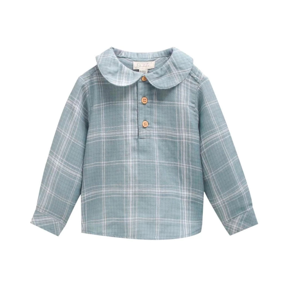 Green Boy's Baby Shirt with White Plaid