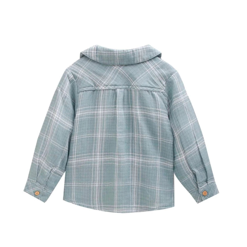 Green Boy's Baby Shirt with White Plaid