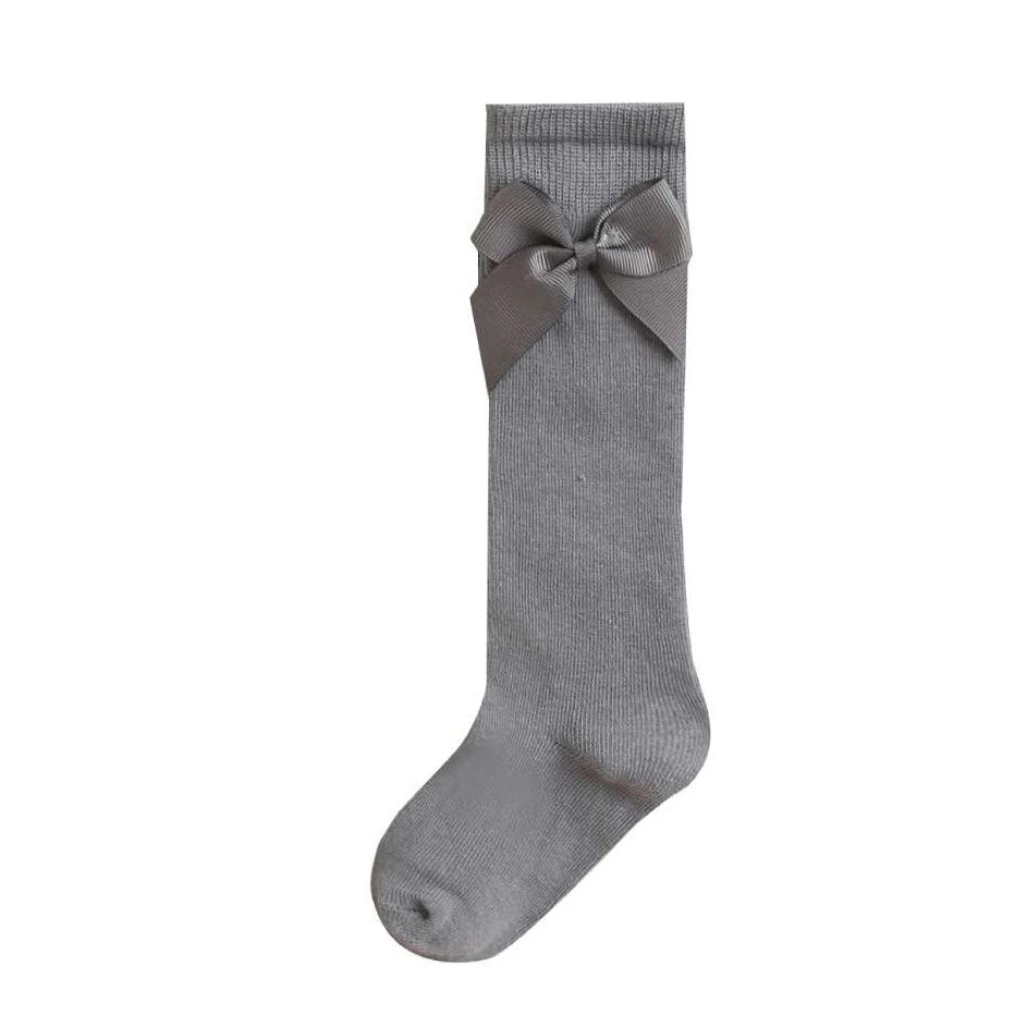 Solid Colour High Socks For Girls with Tone Tie