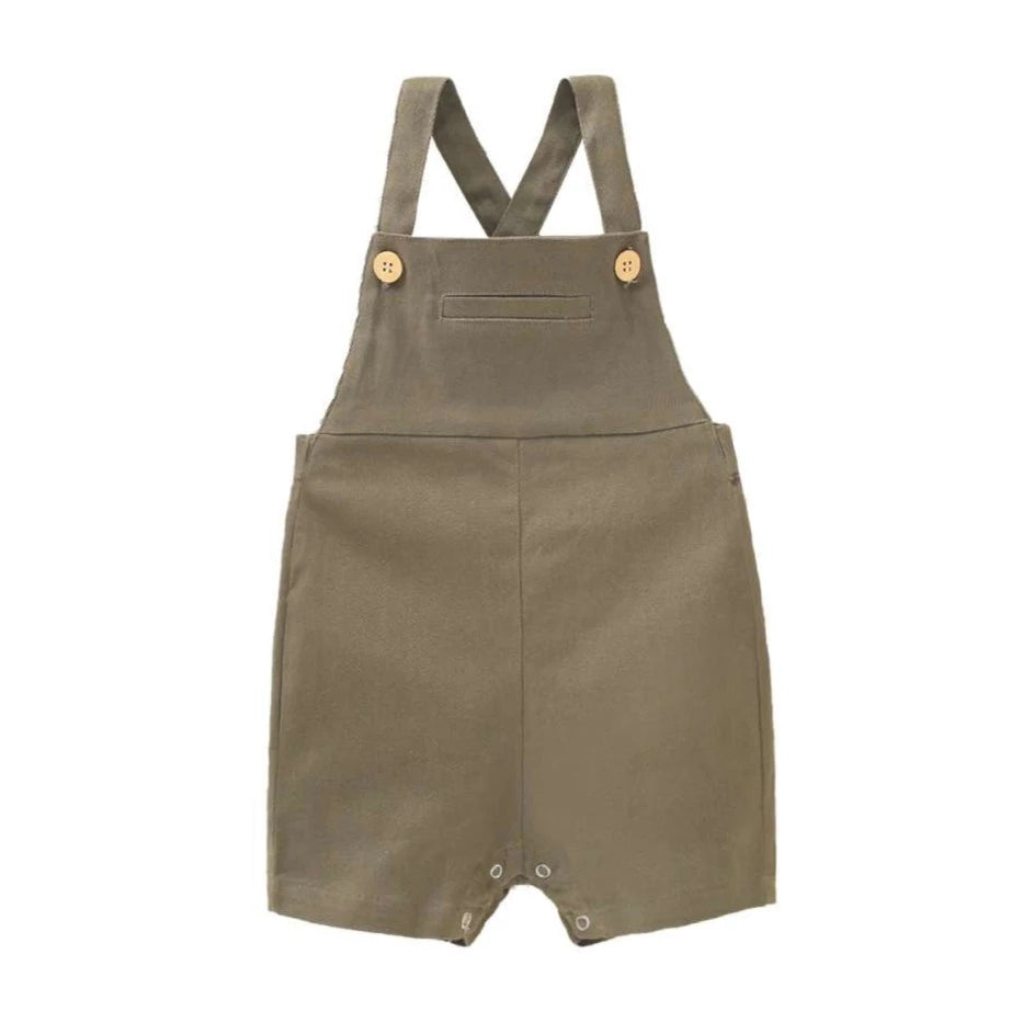 Khaki Short Baby Dungarees with Crossed Straps