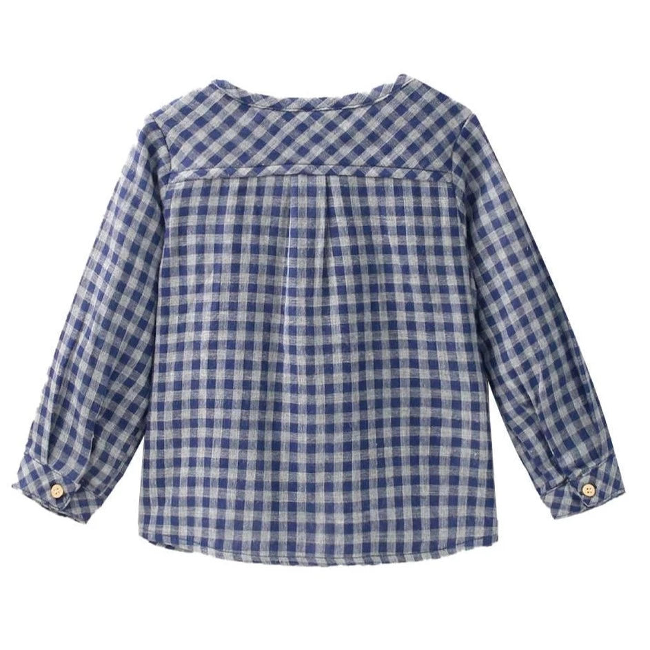 Long-Sleeved Baby Boy's Shirt in Vichy Blue and Grey