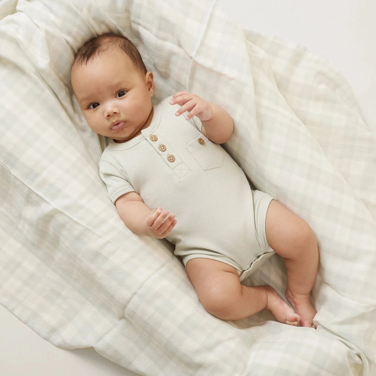 Sage Gingham Muslin Wrap