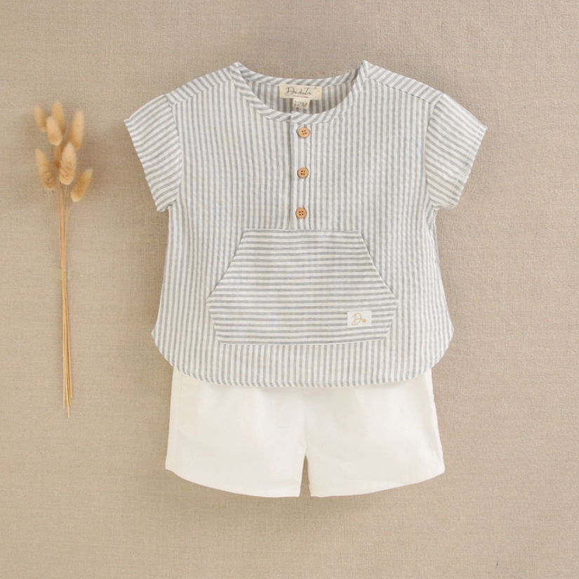 White and Grey Striped Baby Boy Set