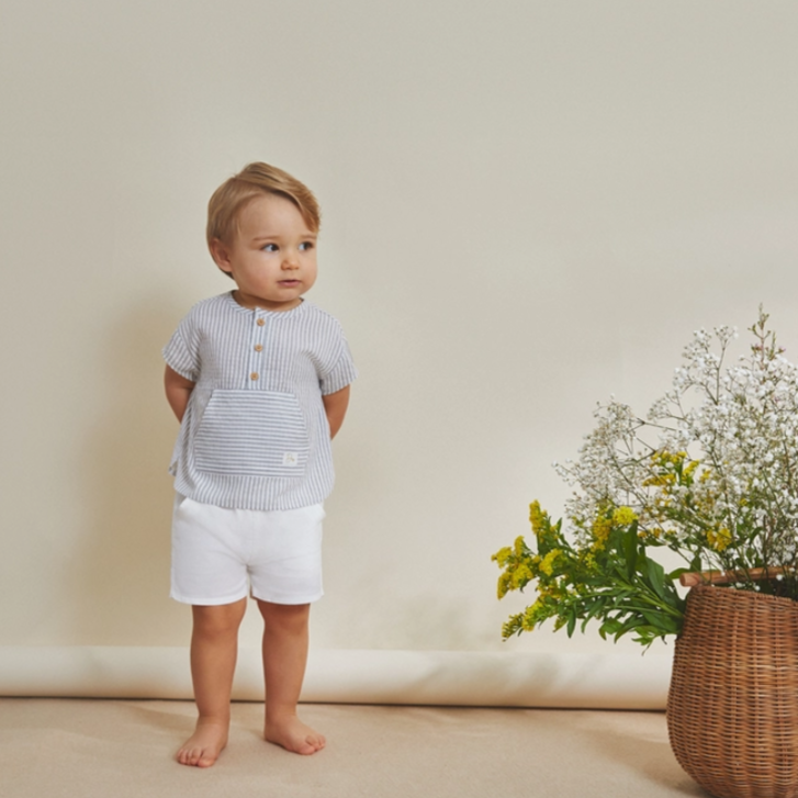 White and Grey Striped Baby Boy Set