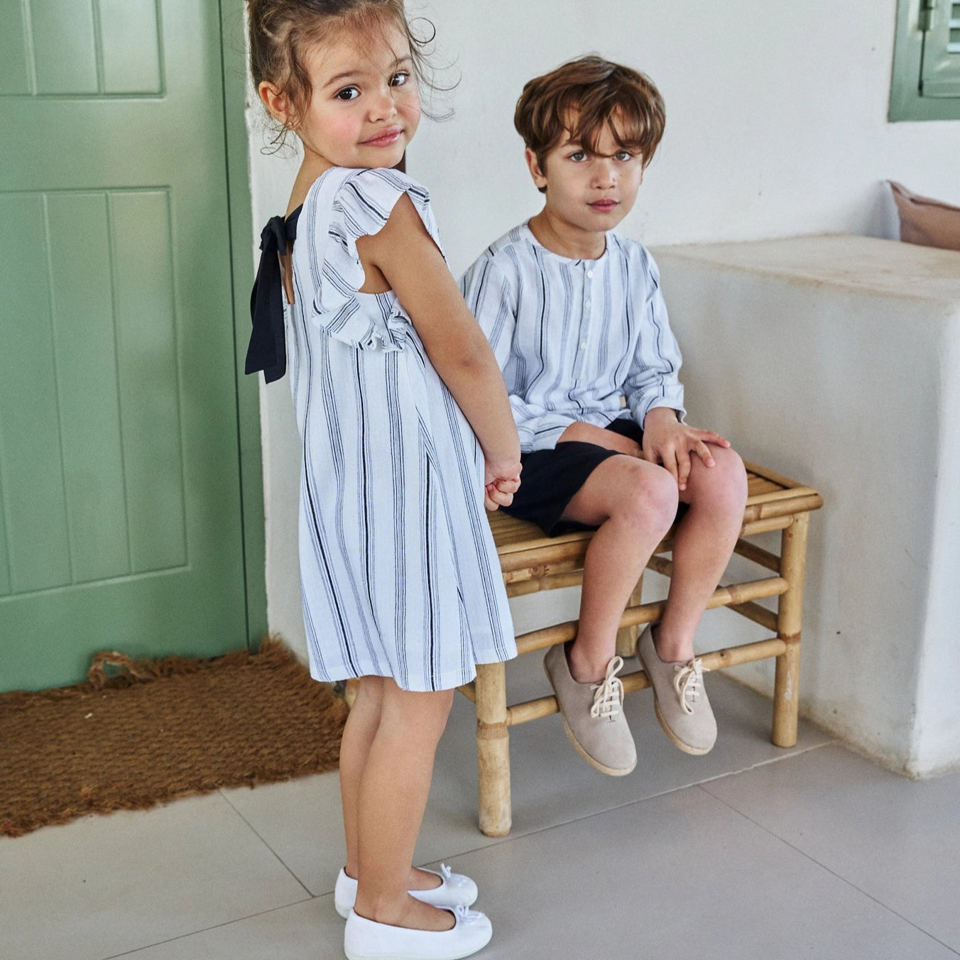 Bicolor Striped Boy's Shirt with Mandarin Collar