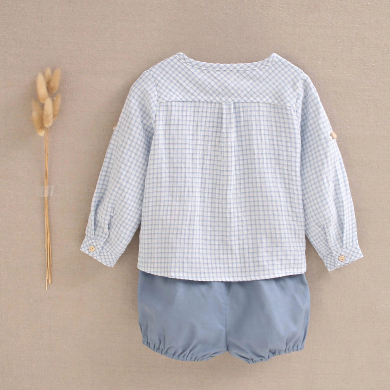 Baby Boy Set Light Blue Gingham Shirt and Shorts