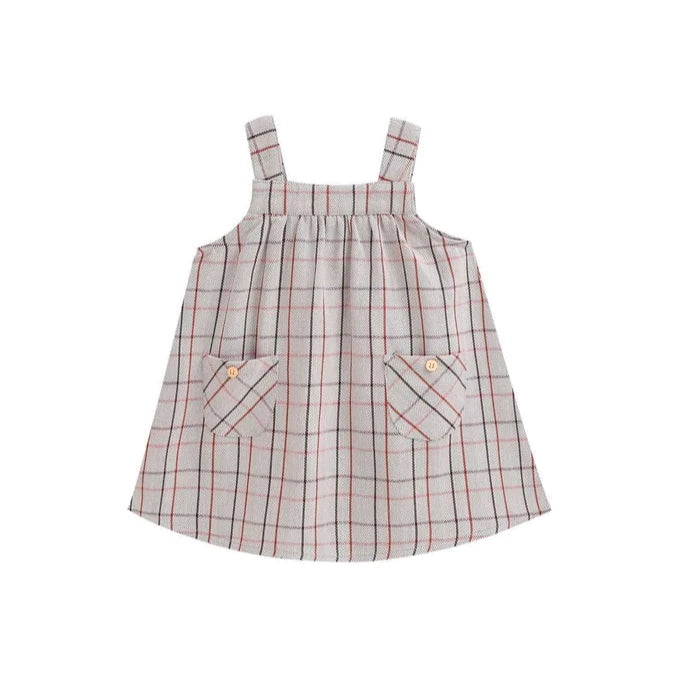 Baby Girl Grey with Red, Maroon and Brown Checkered Pinafore Dress