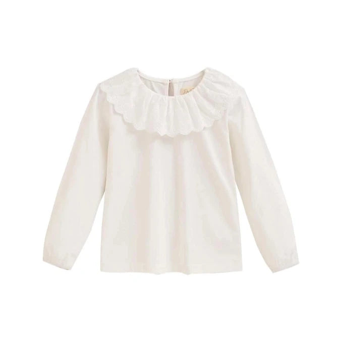 Girls' White Long Sleeve Blouse with Ruffle