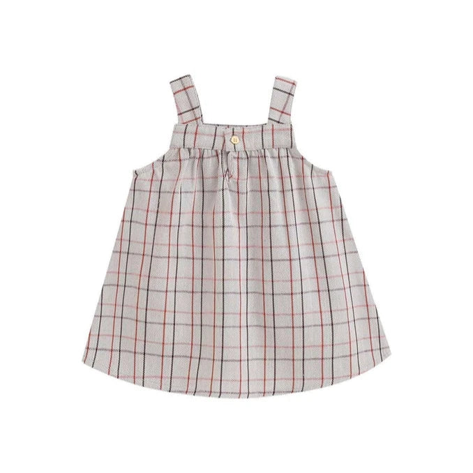 Baby Girl Grey with Red, Maroon and Brown Checkered Pinafore Dress