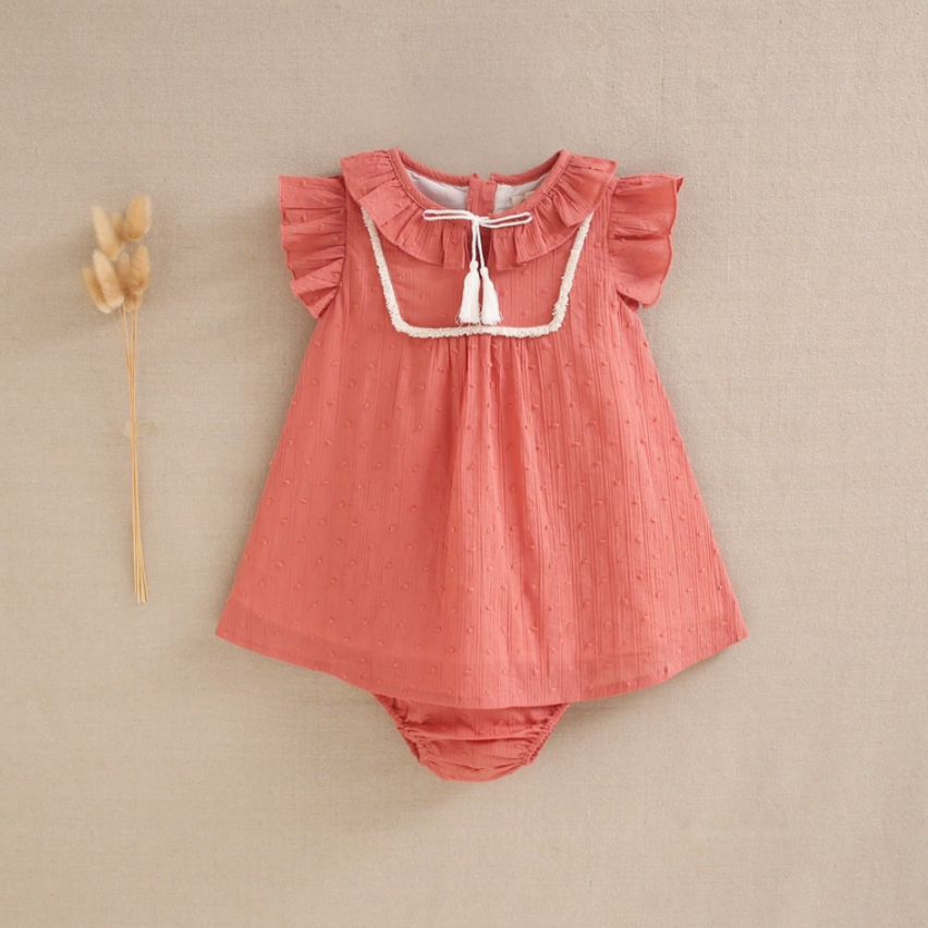 Baby Girl's Dress with Panties in Coral