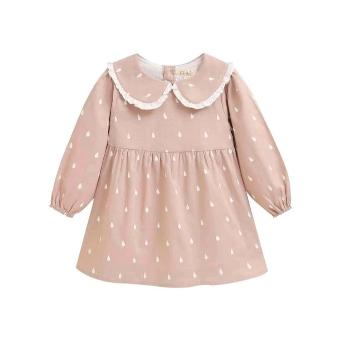 Beige Dress with White Water Drops Baby Collar