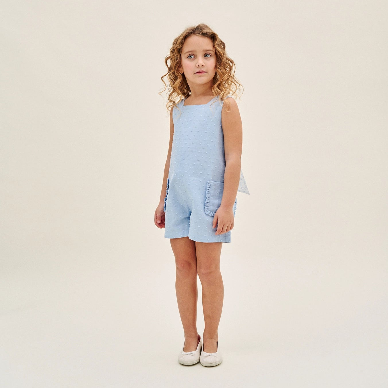 Blue Plumeti Girl's Romper with Maxi Bow