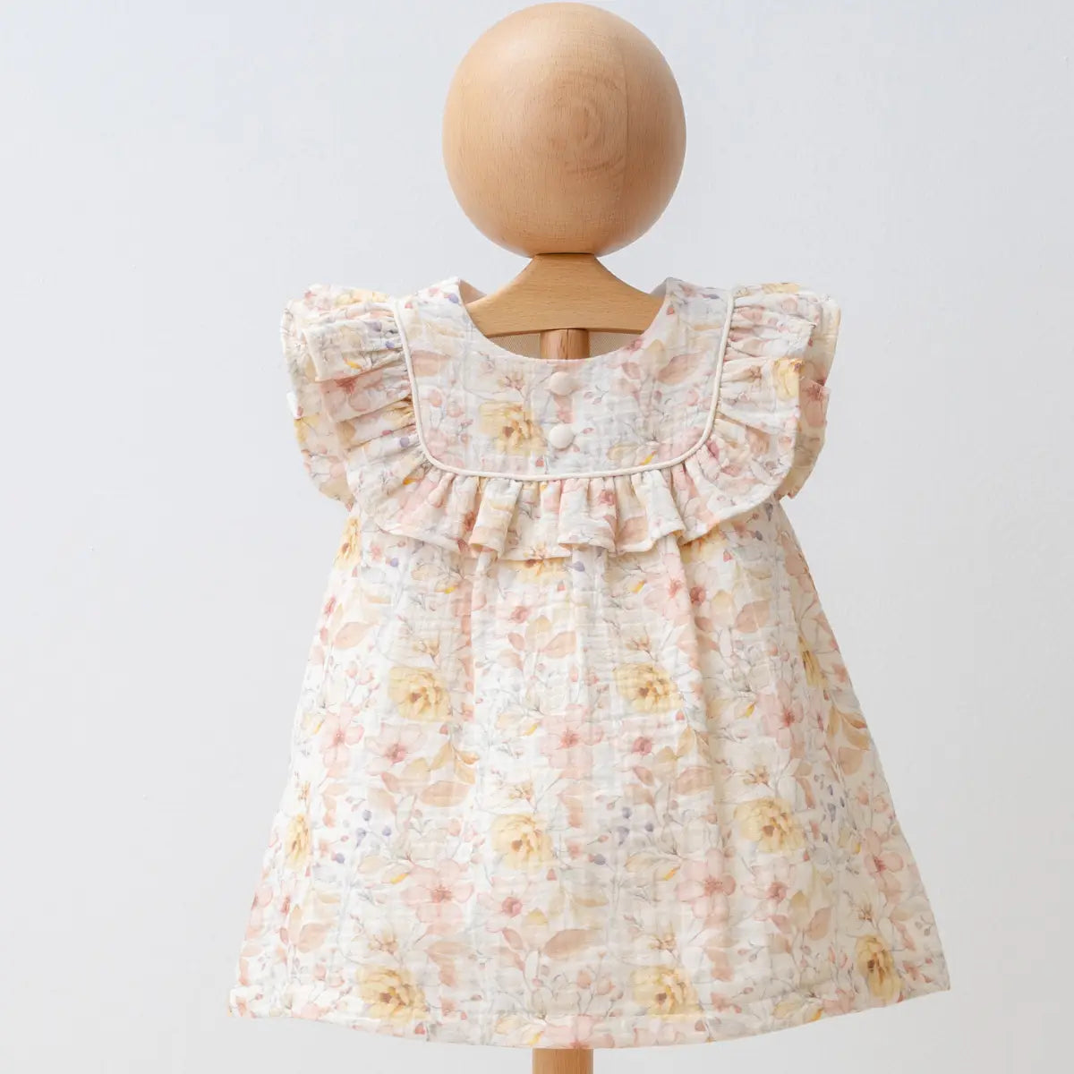 Baby Girl Natural Muslin Floral Smock Dress