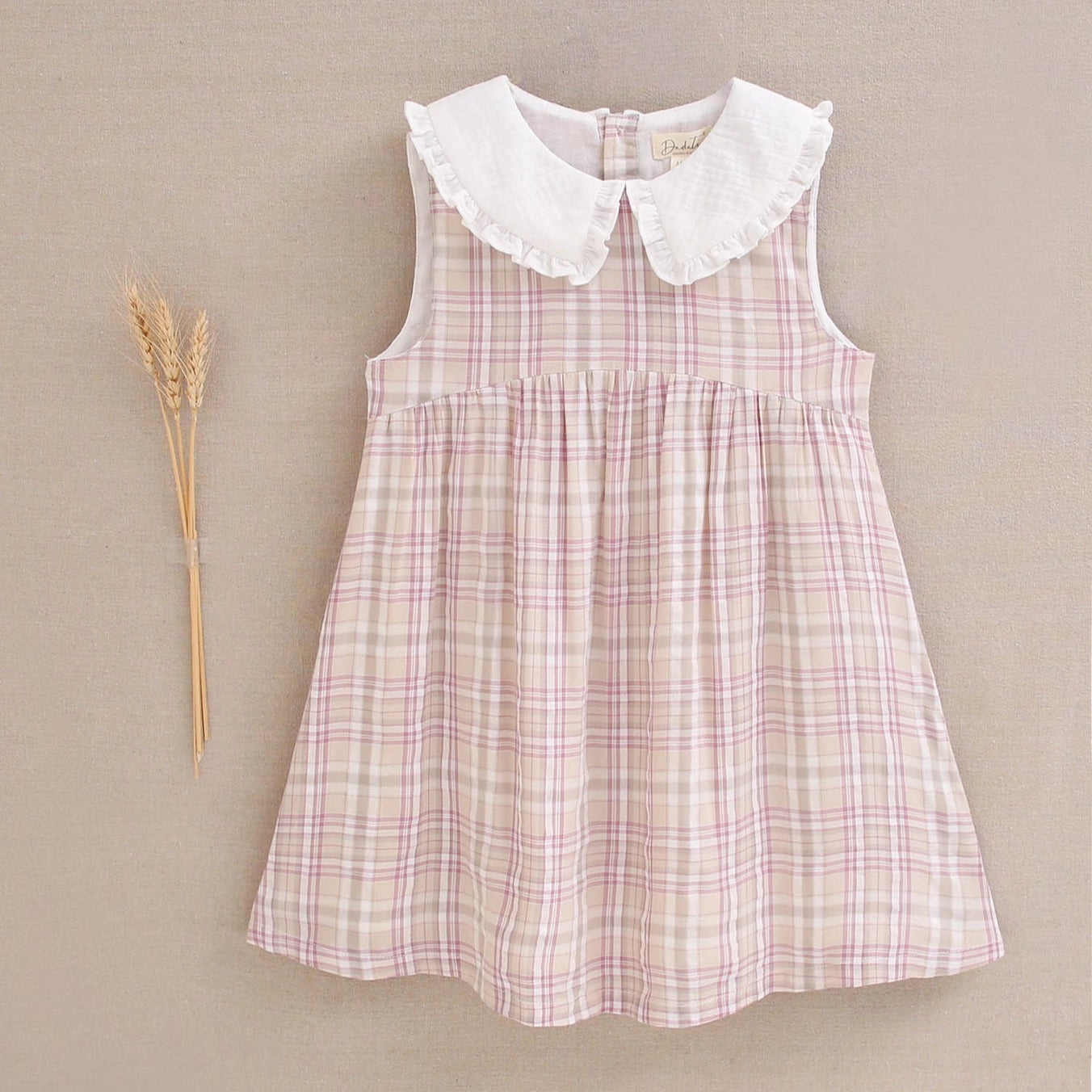 Sleeveless Plaid Girl's Dress with Peter Pan Collar