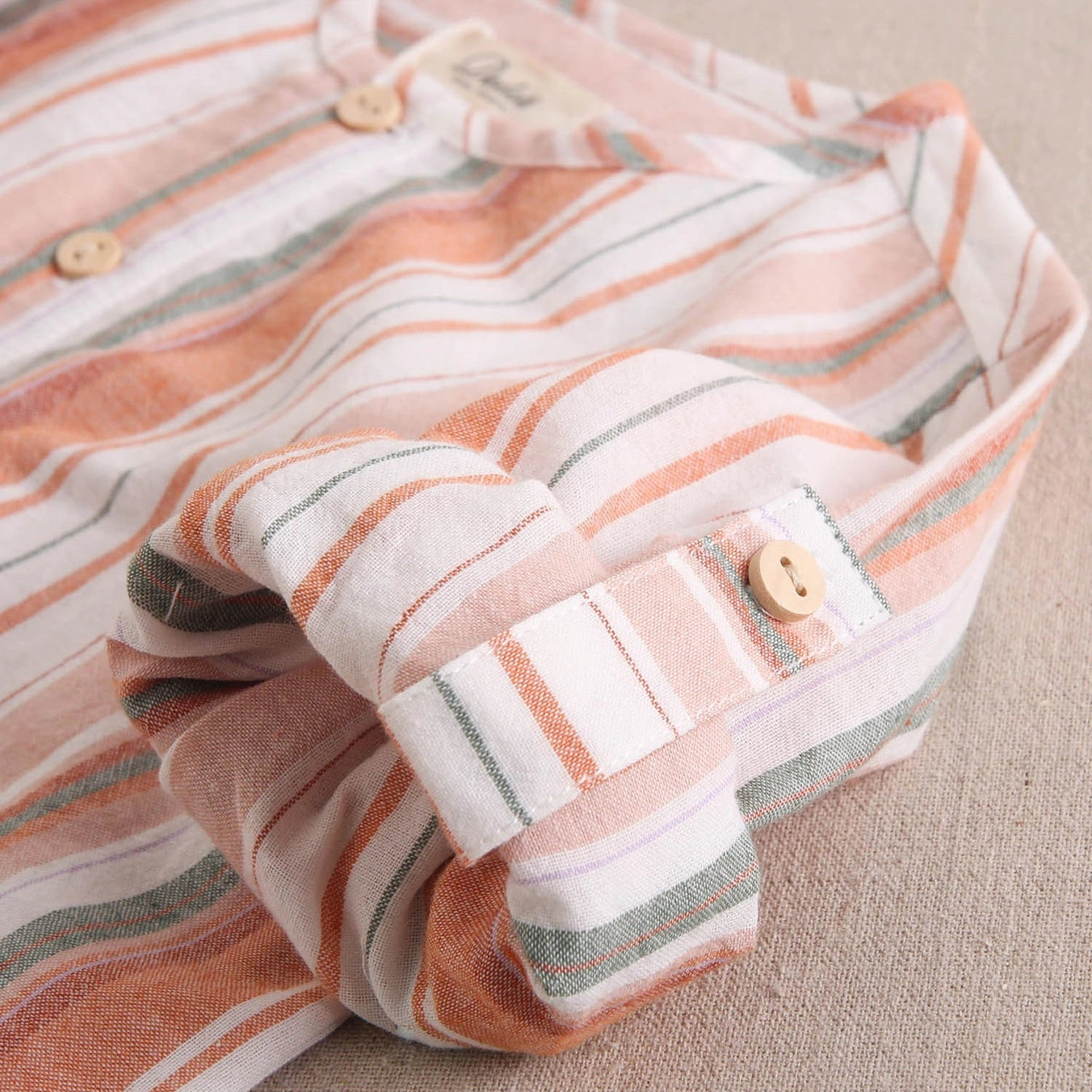 Boy's Mixed Stripe Shirt with Mandarin Collar