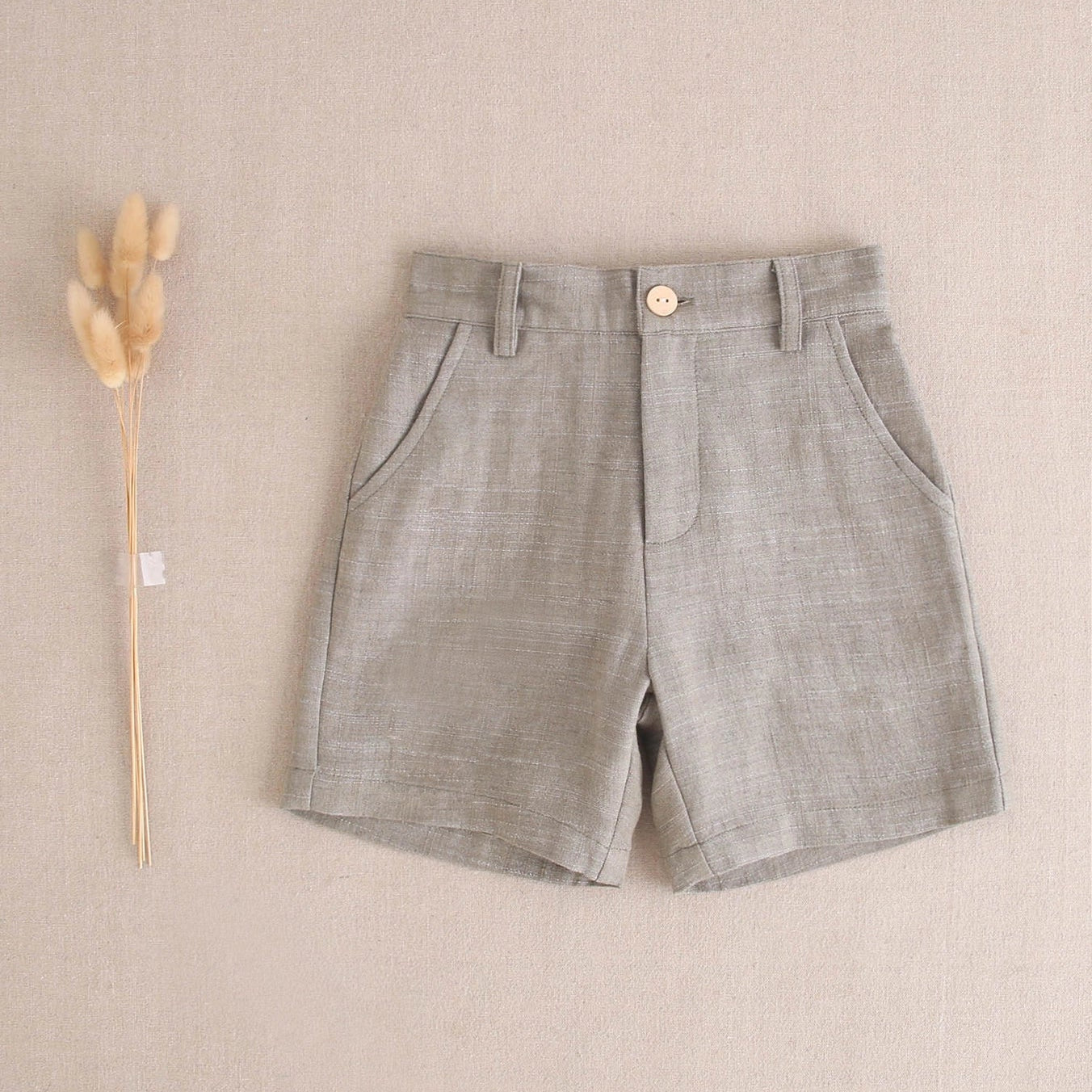 Boy's Linen Bermuda Shorts in Olive Green