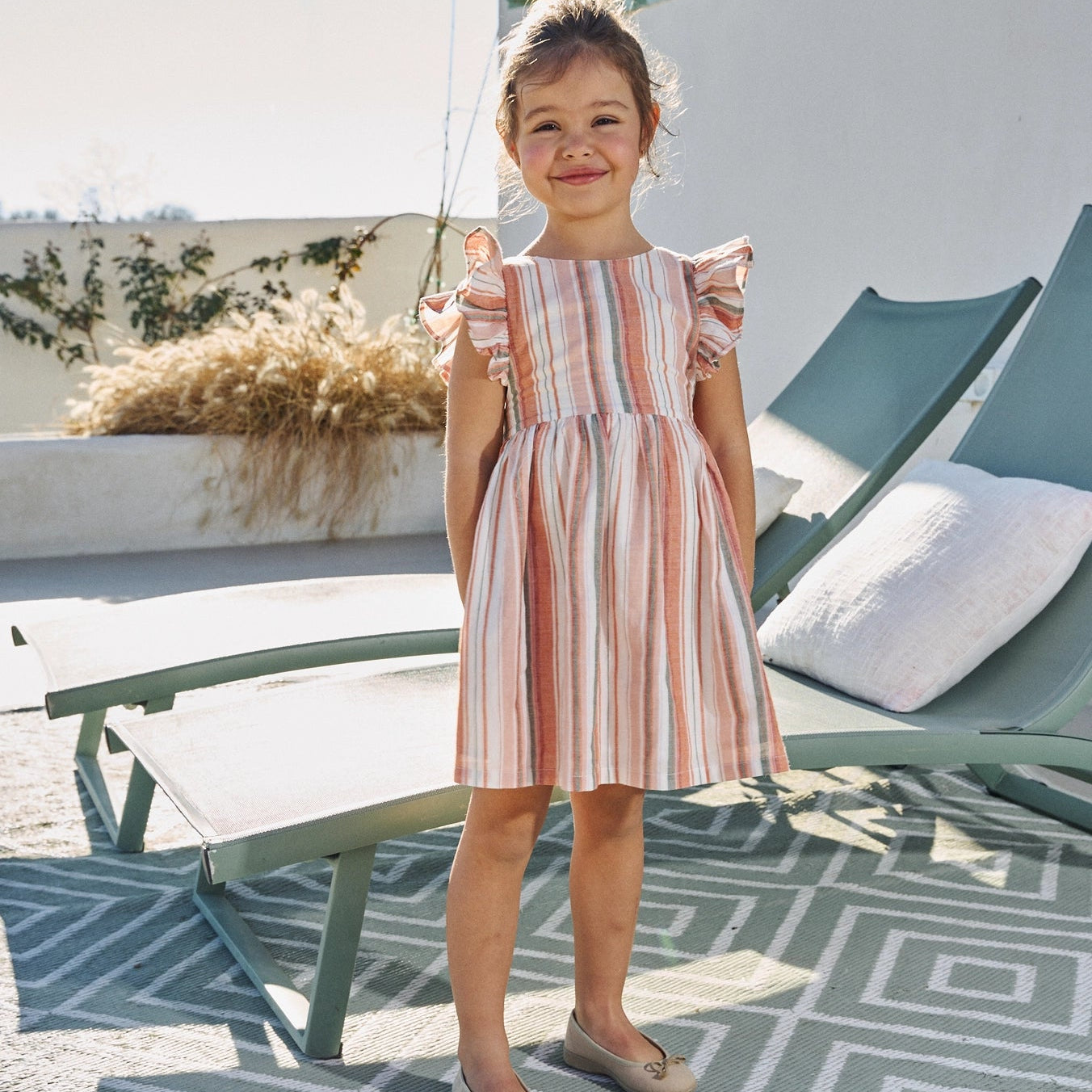 Girl's Dress with Mixed Stripes and Cross Back