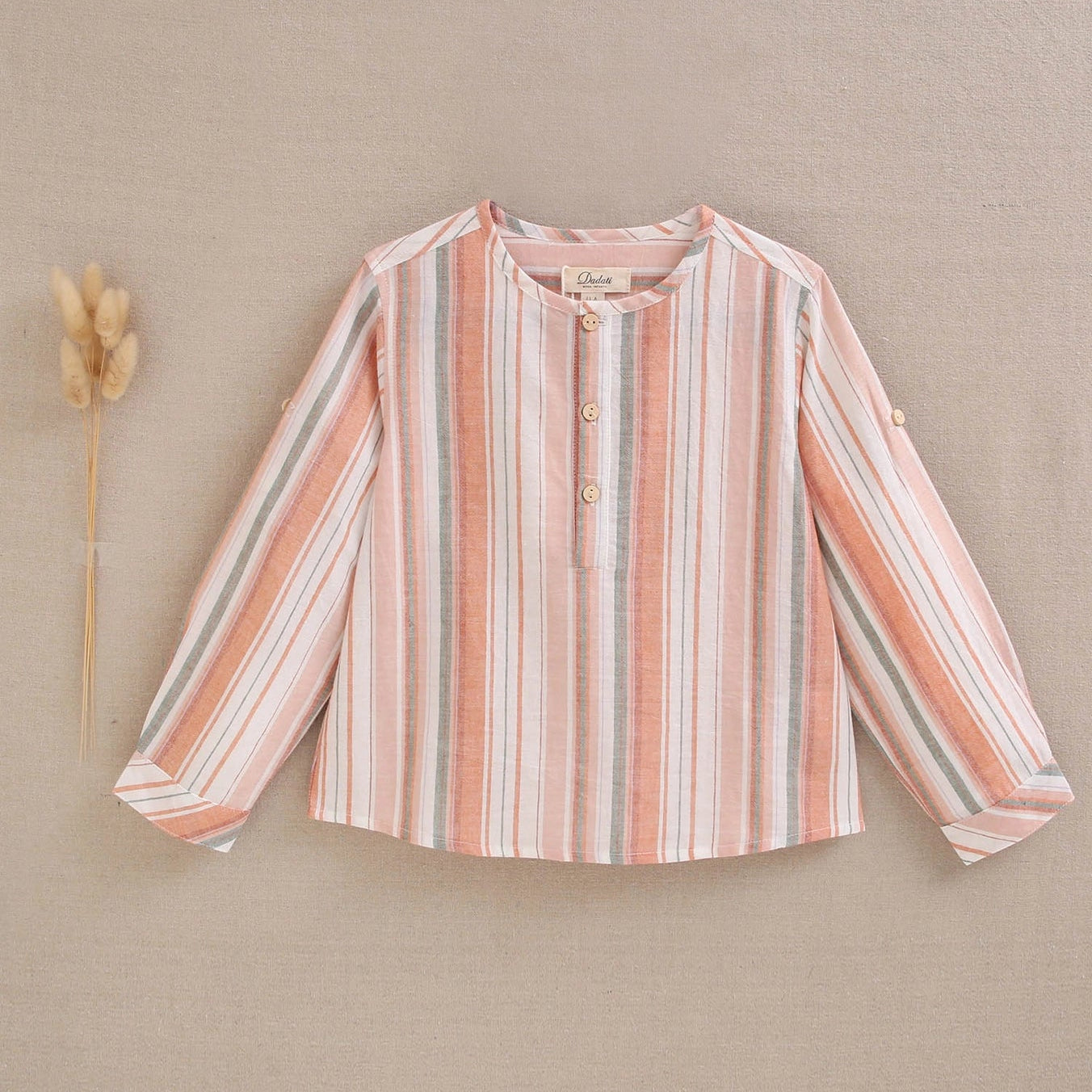 Boy's Mixed Stripe Shirt with Mandarin Collar