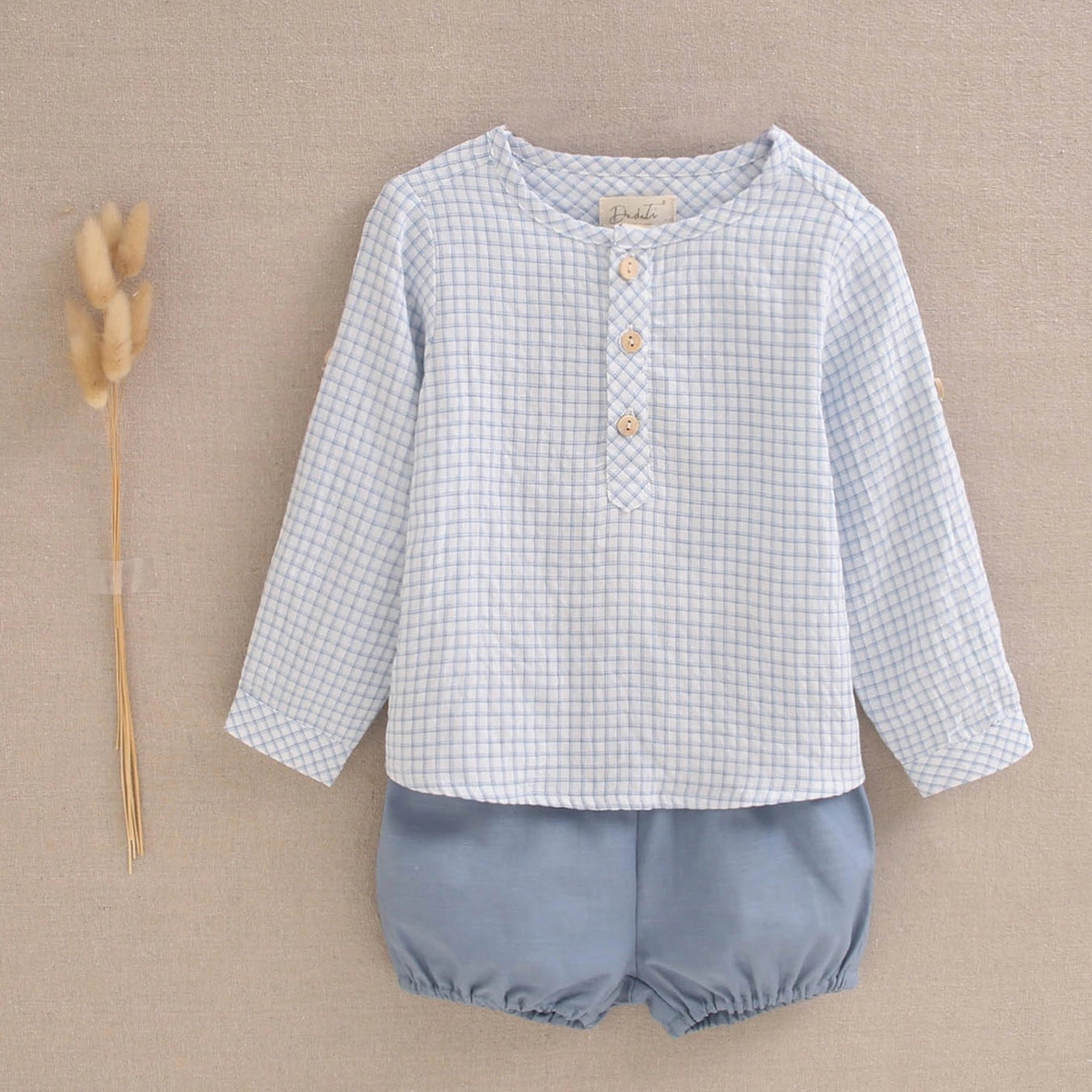 Baby Boy Set Light Blue Gingham Shirt and Shorts