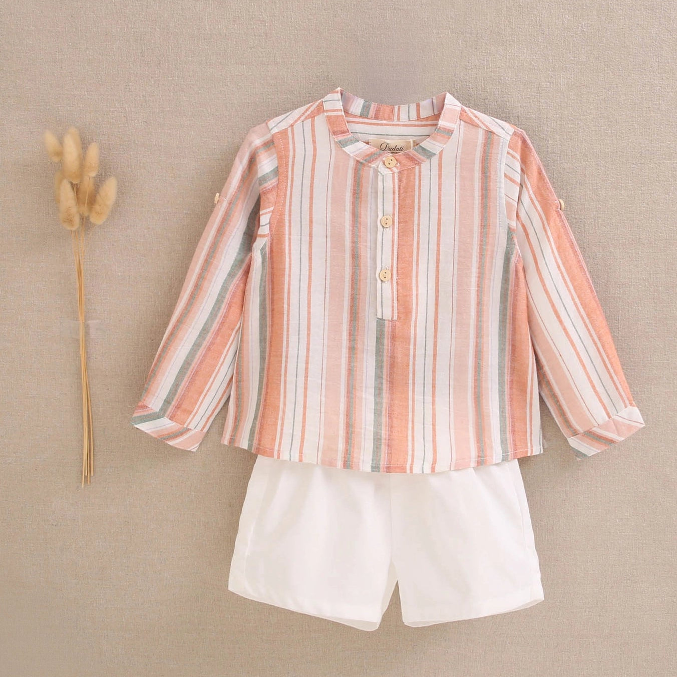 Baby Boy Set with Long-Sleeve Shirt and White Shorts